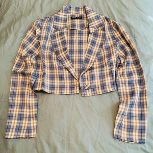 Lapel Neck Tartan Crop Blazer